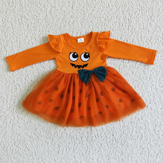 Baby girls Halloween face orange tutu dresses