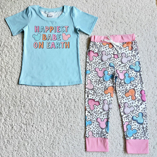 Girls Cartoon Happy Earth pants sets