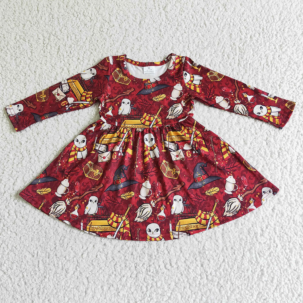 Baby girls long sleeve cartoon magic twirl dresses