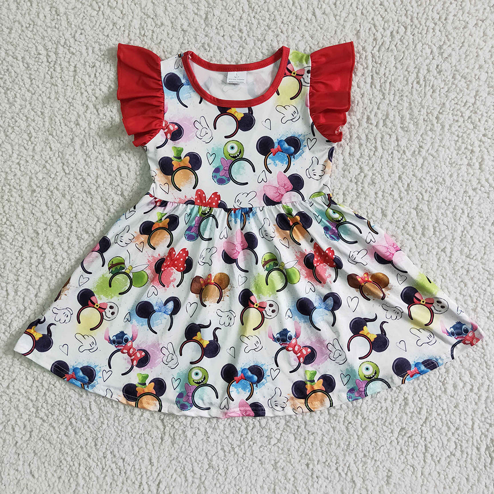 Baby girls headband print cartoon dresses