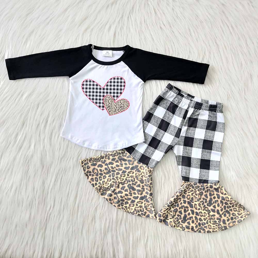 Valentines black leopard hearts bell pants sets