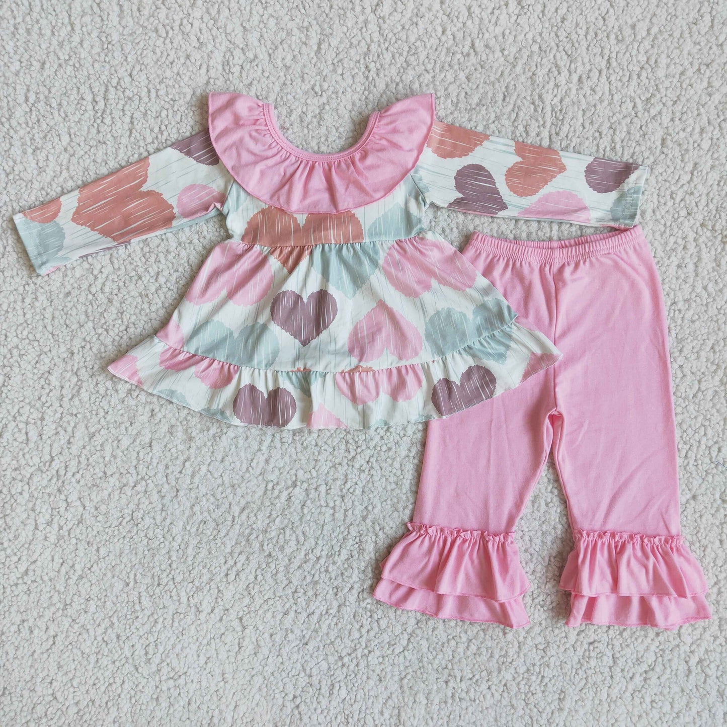 Valentines pink bow ruffle pants sets