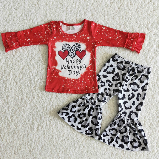 Baby Girls Valentines Day Leopard Bell Pants Clothes Sets