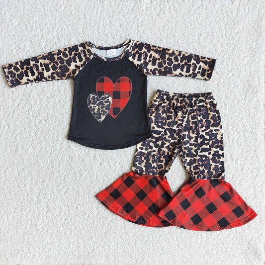 Baby Girls plaid heart Valentines boutique outfits sets