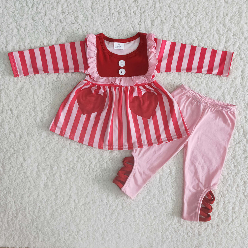 Valentines red pink stripe pockets sets