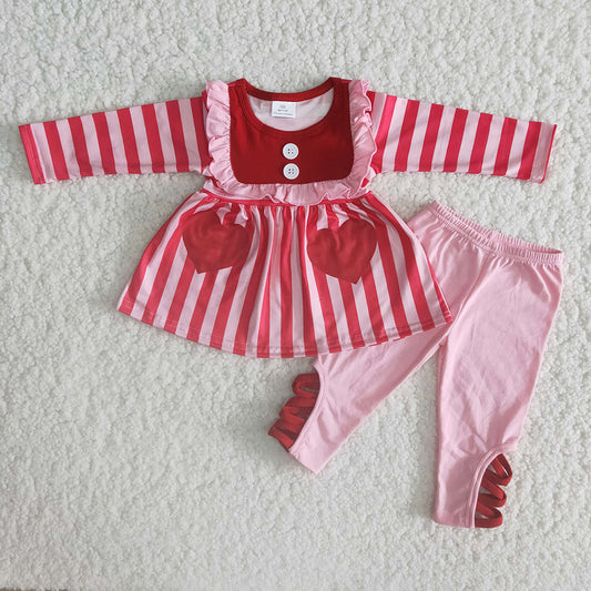 Baby Girls Valentines Pink Stripe Pocket Cross Legging Clothes Sets