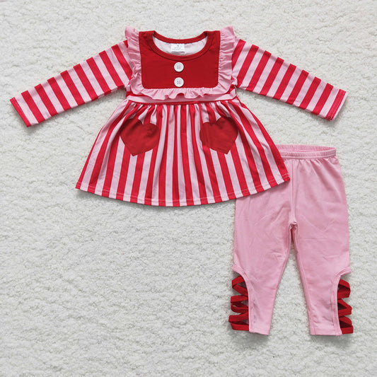 Baby Girls Valentines Pink Stripe Pocket Cross Legging Clothes Sets