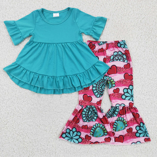 Baby Girls Valentines Turquoise pants clothes sets