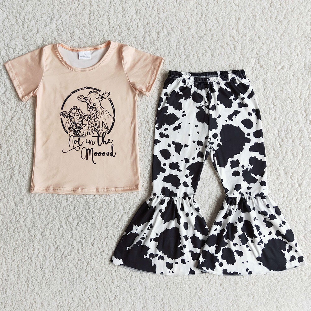Baby girls western cowprint bell bottom pants clothing sets