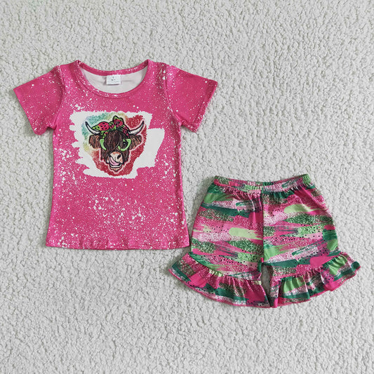 Baby girls cow pink summer shorts sets