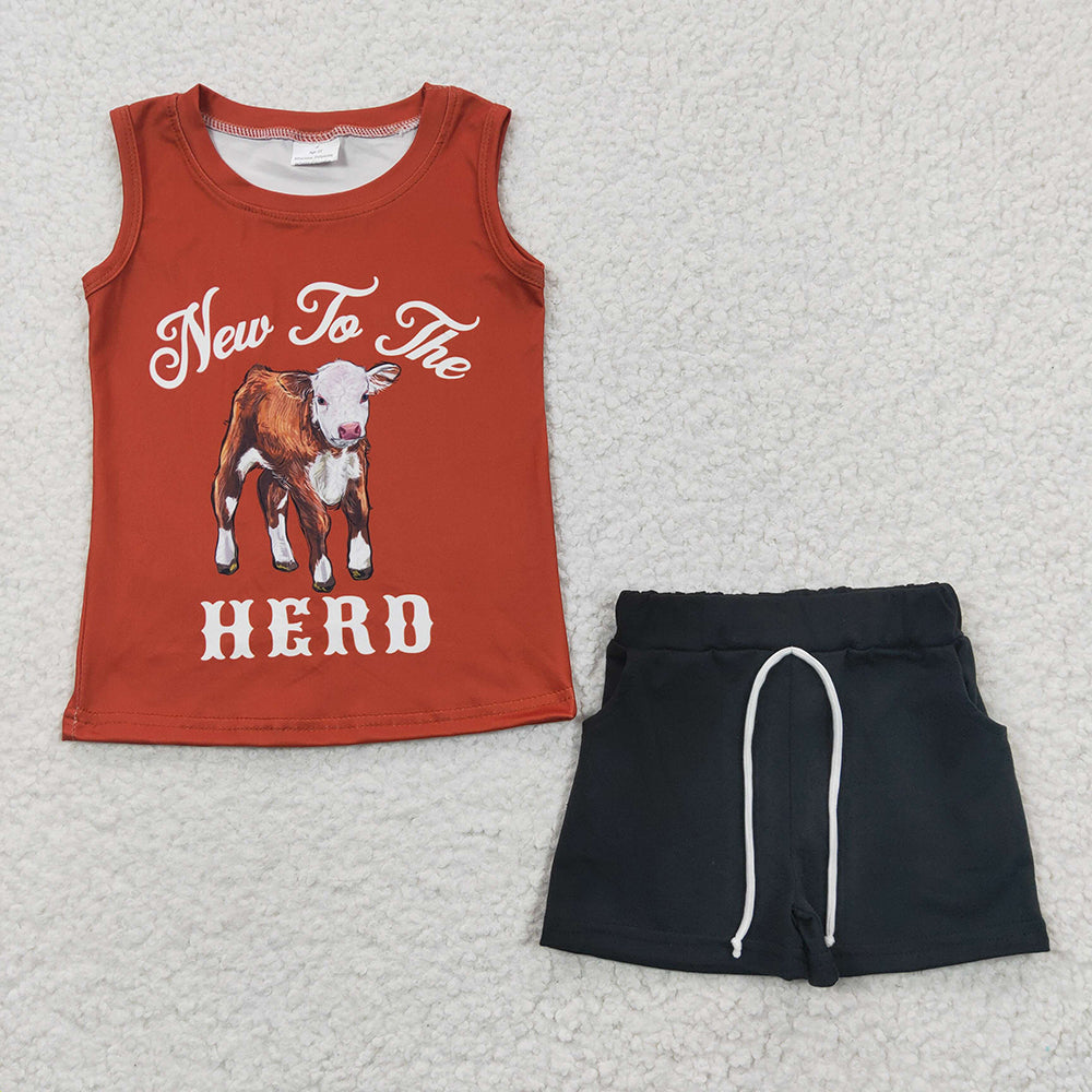 Baby Boys Summer Western Cow Herd Tee Shirts Shorts Sets