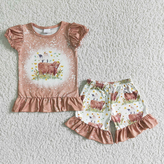 Baby girls brown cow western shorts sets