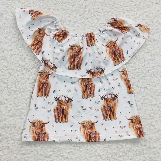 Baby Girls Highland Cow Off Shoulder Western Shirts Tops