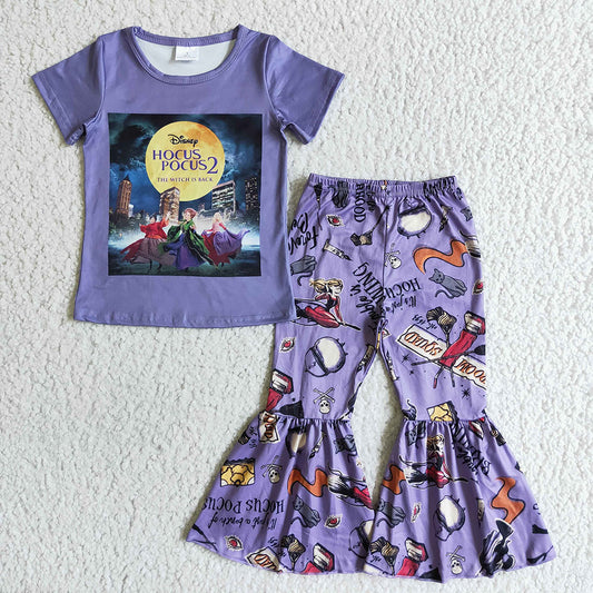 Baby girls witch purple Halloween bell pant sets