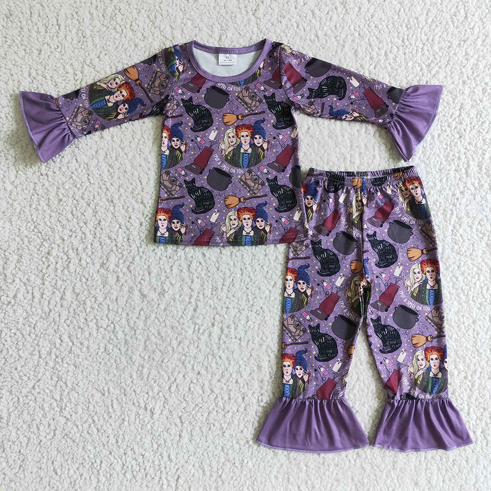 Baby girls Halloween witch ruffle pajamas pants clothes