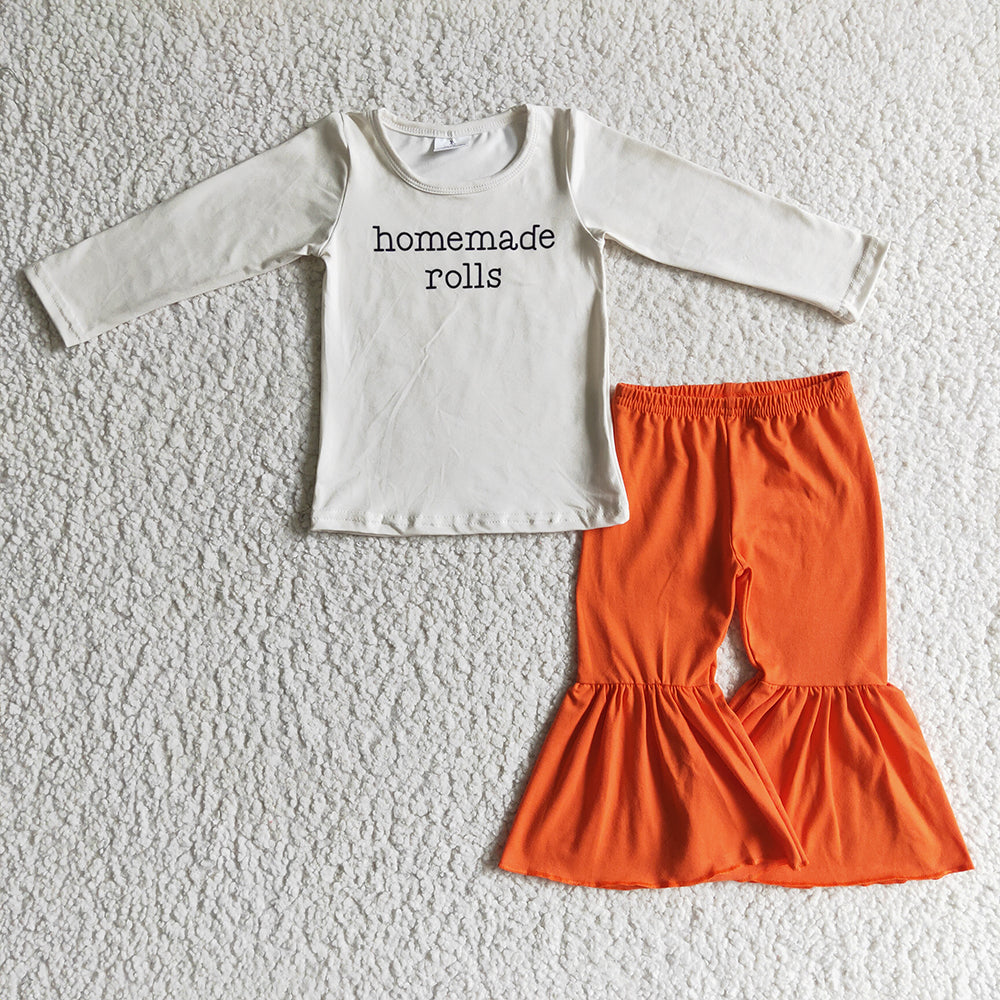 Baby girls handmade words orange bell pants clothes sets