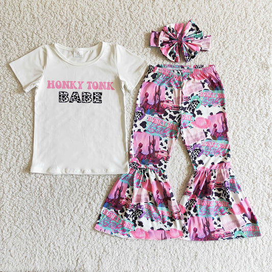 Baby girls western pink bell pants outfits sets(can choose headband here)