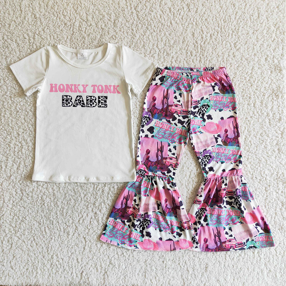 Baby girls western pink bell pants outfits sets(can choose headband here)