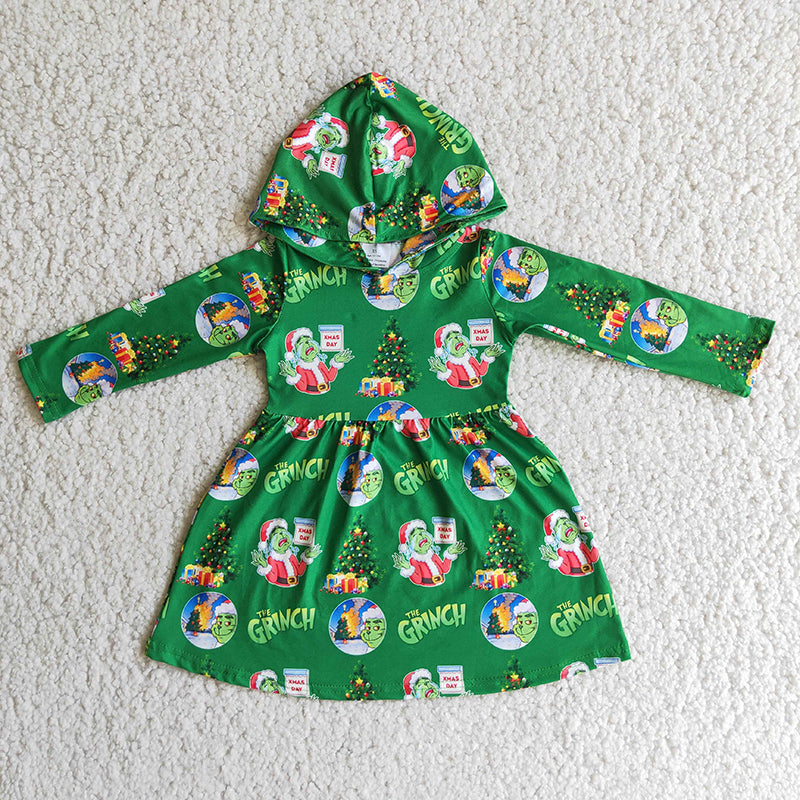 Cartoon Christmas green Hoodie dress