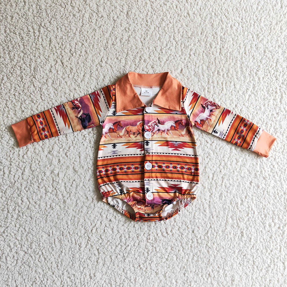 Baby Boys Western horse western long sleeve rompers