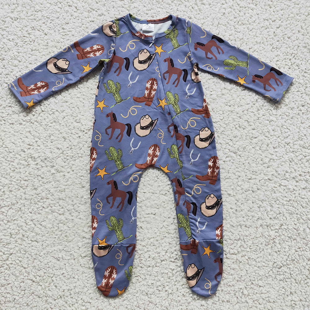 Baby boys western horse zip rompers