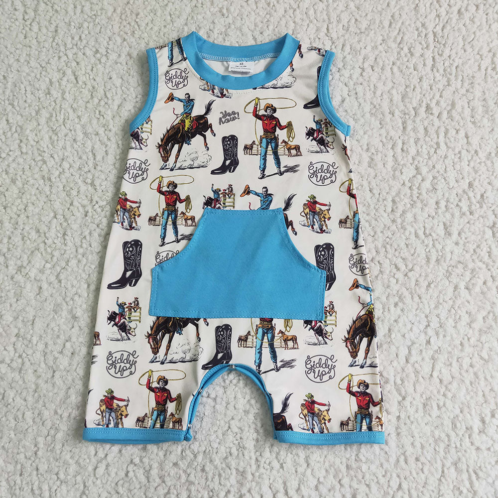 Baby boys summer western sleeveless rompers