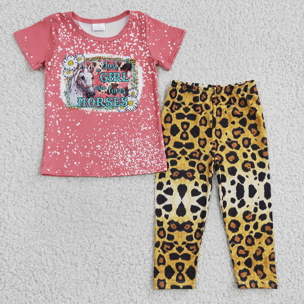 Baby Girls Western Horse Leopard Legging Pants Clothing Sets