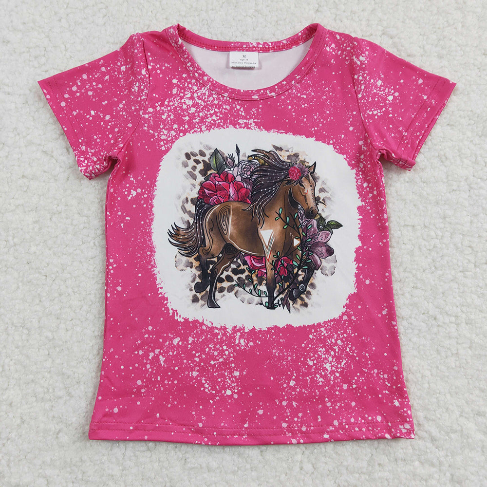 Baby Girls Hotpink Horse western short Sleeve shirts tops