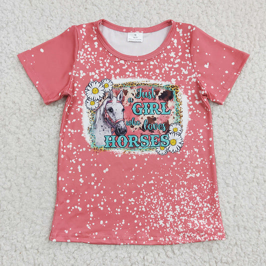 Baby Girls pink horse western short Sleeve shirts tops