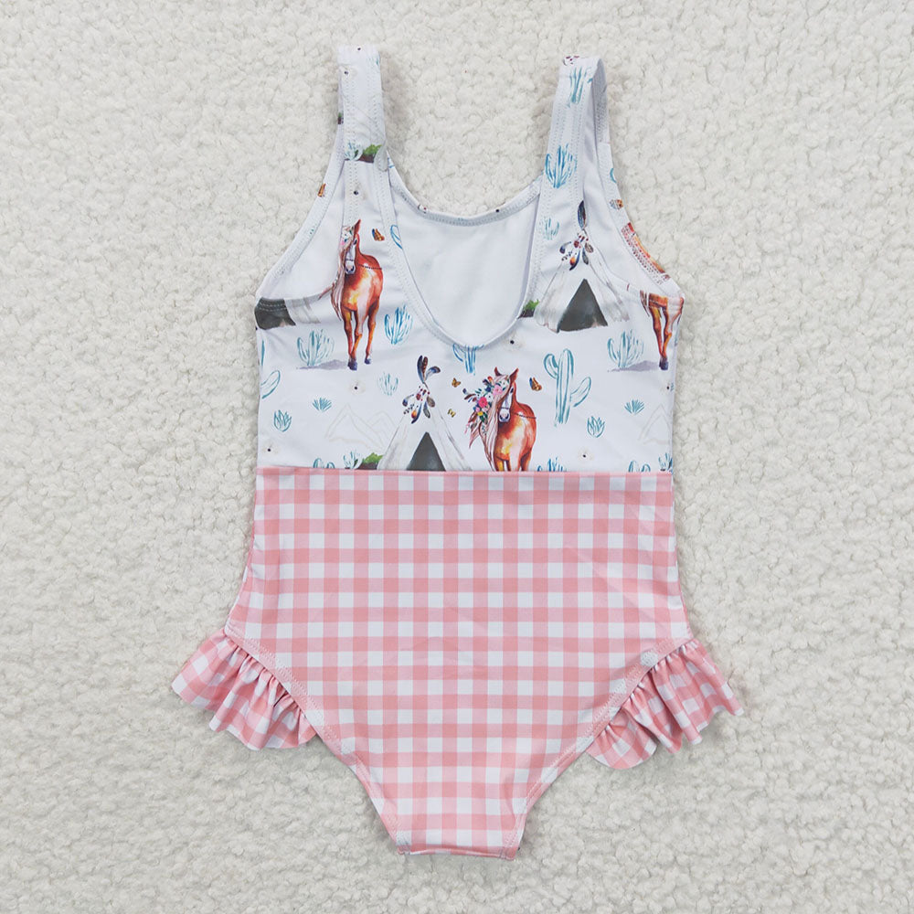 Baby Girls Western Horse One Pieces Swimsuits