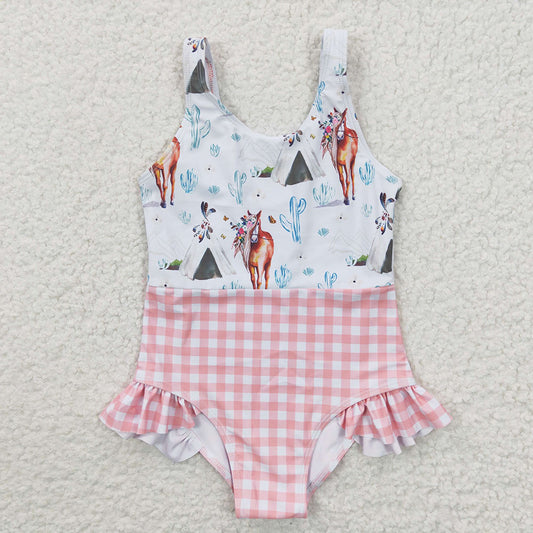 Baby Girls Western Horse One Pieces Swimsuits