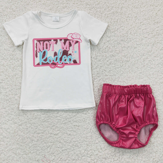 Baby Girls Not My Rodeo Hotpink Pleather Bummie Sets