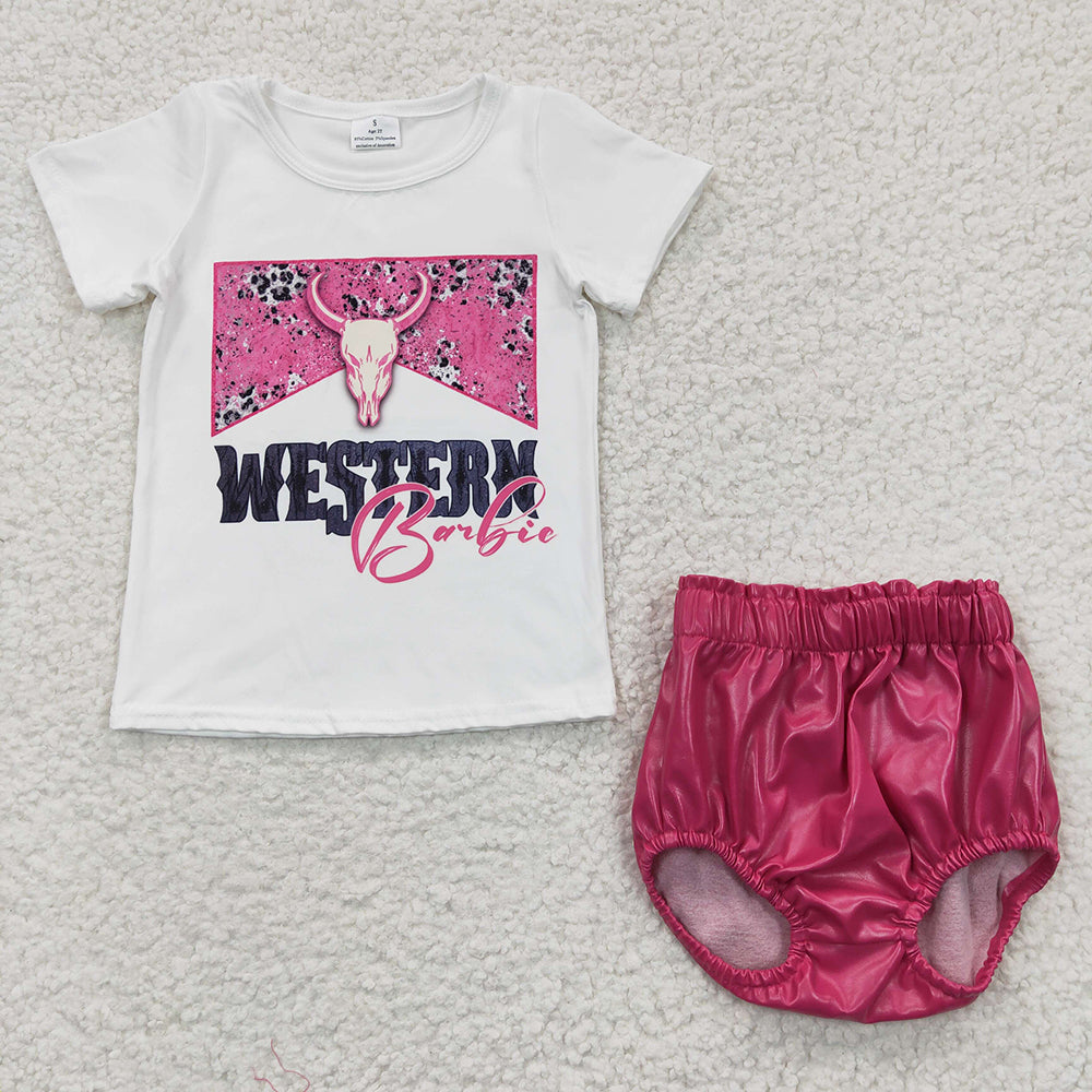 Baby Girls Western Hotpink Pleather Bummie Sets