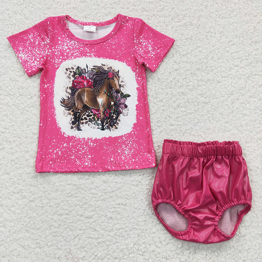 Baby Girls Horse Hotpink Pleather Bummie Sets