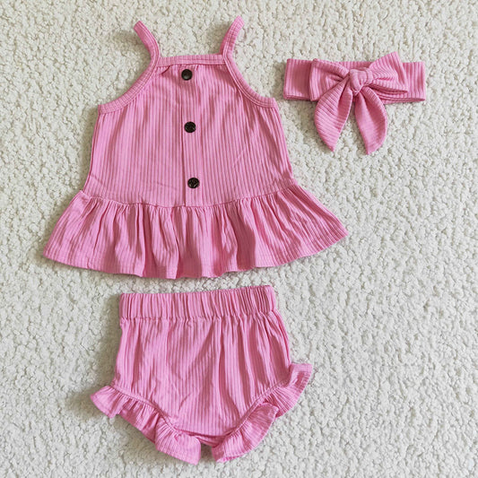 Baby girls cotton dark pink ribbed bummie sets(can choose headband here)