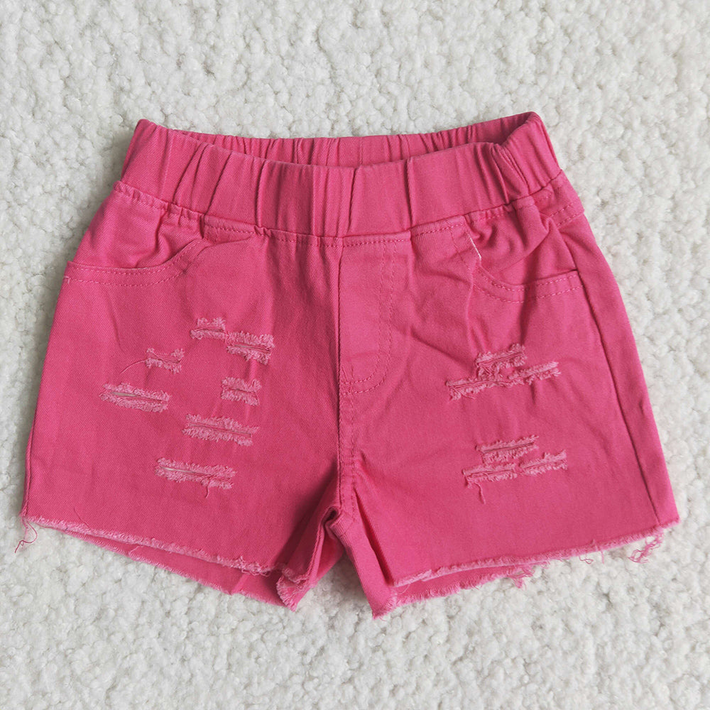 Baby Girls hotpink elastic denim shorts