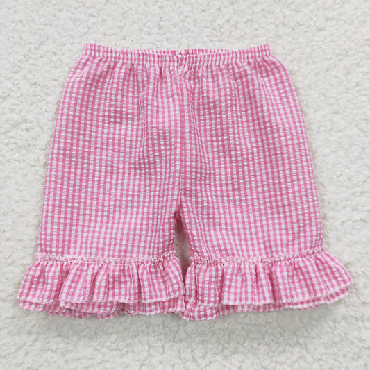 Baby Girls Hotpink Ruffle Plaid Seersucker Fabric Shorts