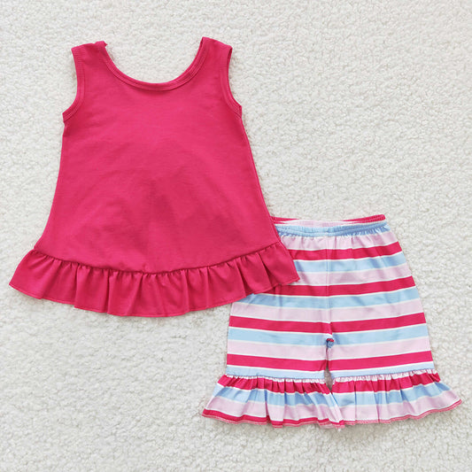 Baby Girls Hotpink Bow Tunic Stripe Ruffle Shorts Clothes Sets