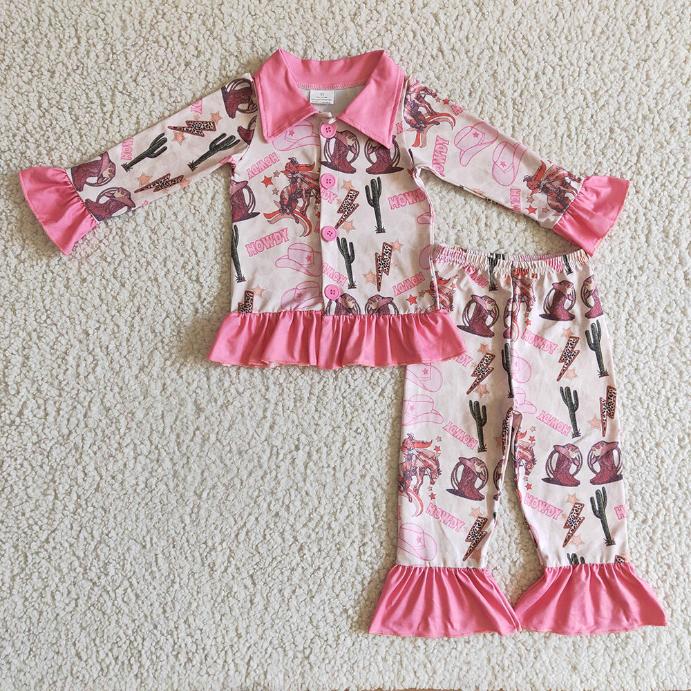 Baby girls Western Howdy Pajamas ruffle pants sets