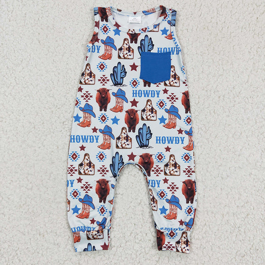 Baby boys Sleeveless Cow Western rompers