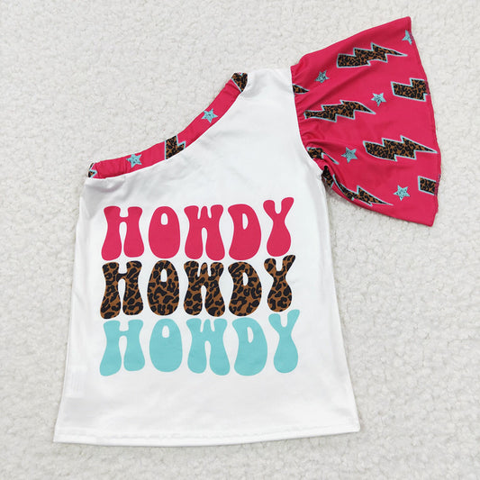 Baby Girls Howdy Western One Shoulder Shirts Tops