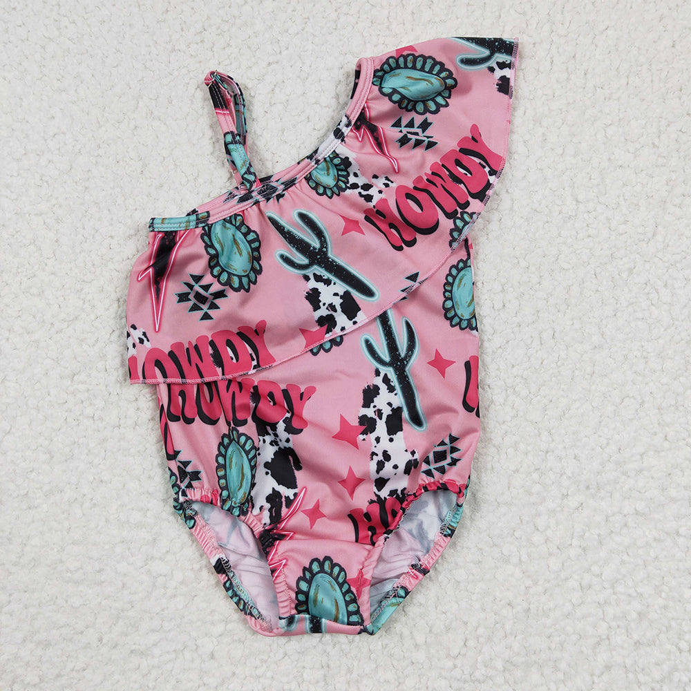 Baby Girls Howdy Turquoise Western One Piece Ruffle Swimsuits Bathing Suits