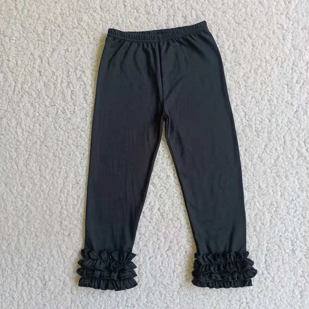 Black cotton icing ruffle legging pants