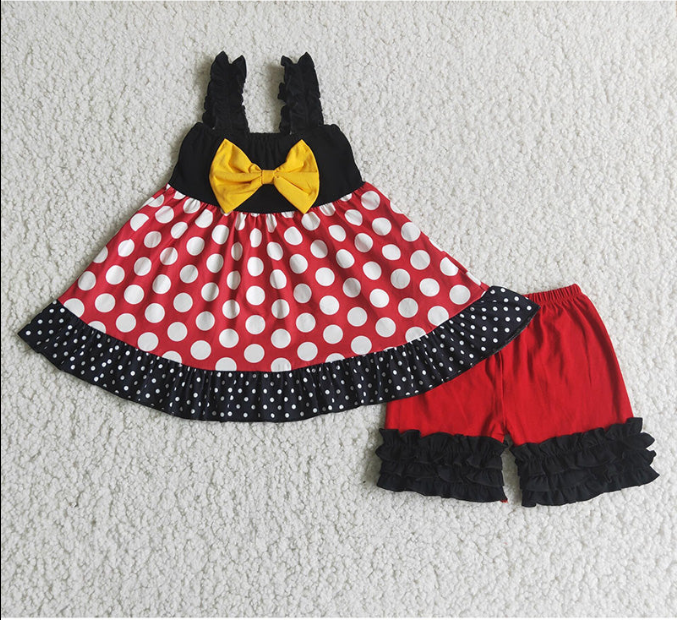 Baby girls polka dots bow shorts sets