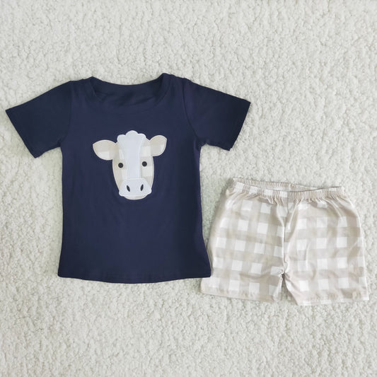 Baby boys western cow shorts sets(embroidered)