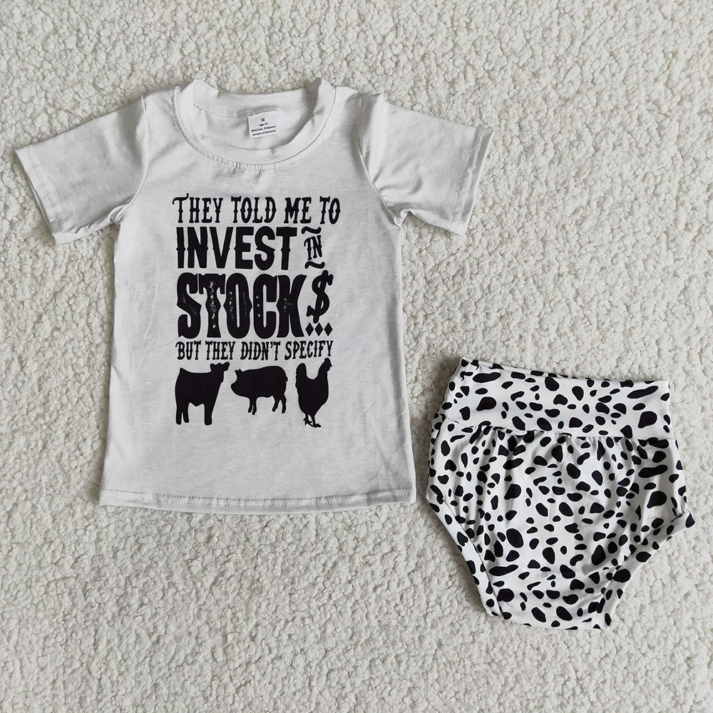 Baby girls western stock invest farm bummie sets