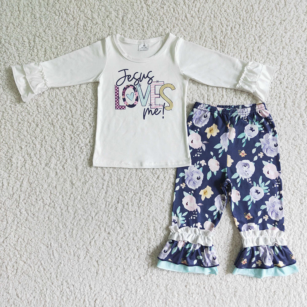 Baby Children Jesus Love Me floral pants fall outfits