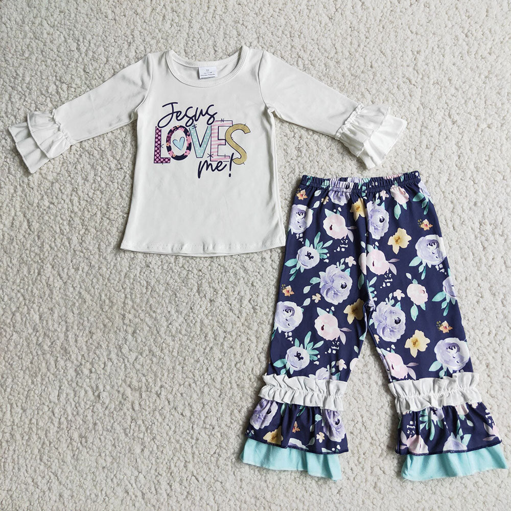 Baby Children Jesus Love Me floral pants fall outfits
