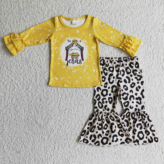 Baby Girls Christmas nativity leopard bell pants sets