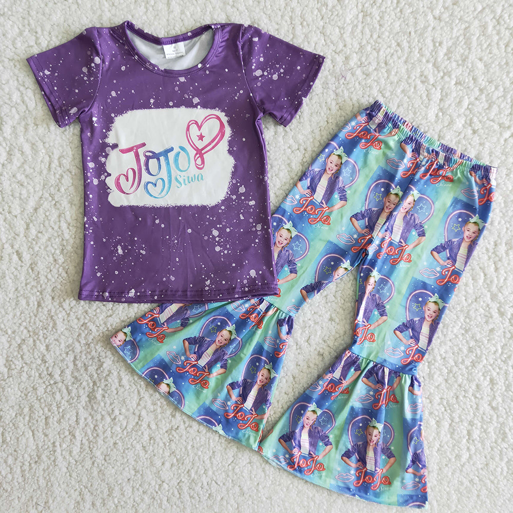 Baby girls singer purple color bell pants clothing sets